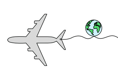 Abstract plane as line drawing on white as background. Vector