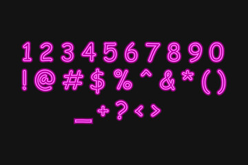 Set of neon numbers on black background.