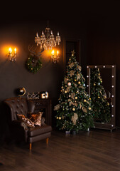 Christmas decor. Festively decorated Christmas interior