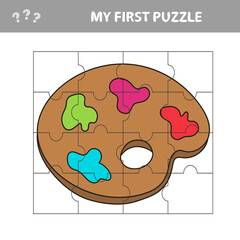 Jigsaw puzzle, education game for children, Art palette. My first puzzle