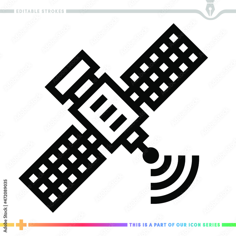 Poster editable line icon of satellite internet access as a customizable black stroke eps vector graphic.