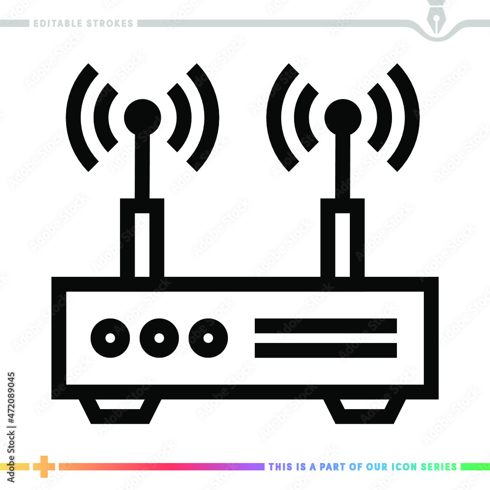 Poster editable line icon of internet modem as a customizable black stroke eps vector graphic.