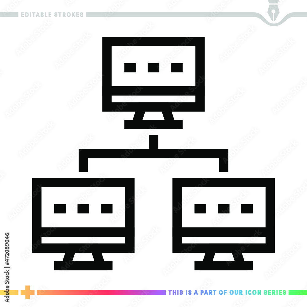 Poster editable line icon of network enterprise as a customizable black stroke eps vector graphic.