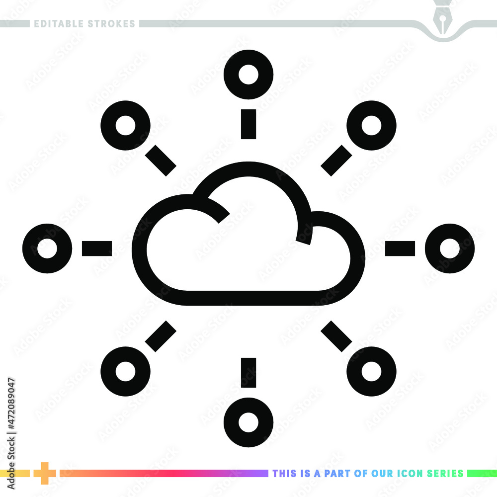 Poster editable line icon of cloud sharing as a customizable black stroke eps vector graphic.