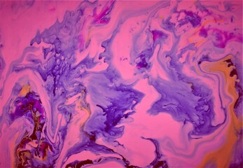 Abstract pink marble background with mixed paint. Acrylic texture with marble pattern. Mixing colors creates an interesting structure. It is well suited for laptop background and wallpaper, fabric.
