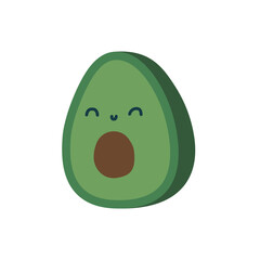 Cute kawaii flat green avocado smiling with eyes. Cute childish berry. Isolated flat fully editable illustration on white background.