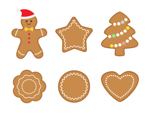 Vector Christmas set of decorated gingerbread cookies various shape