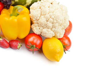 Vegetables and fruits isolated on a white background.
