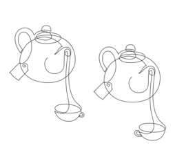 Tea drinking. Tea is poured into a cup. Continuous line drawing. Vector illustration.