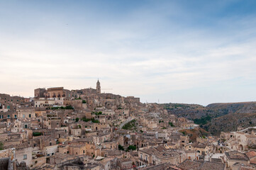 Fototapeta na wymiar Italy, july 2017, view of the city of matera, known all over the world for the historic Sassi