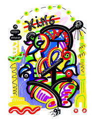 King illustration, neo-expressionism art painting.
Painting of king, late modernist art.