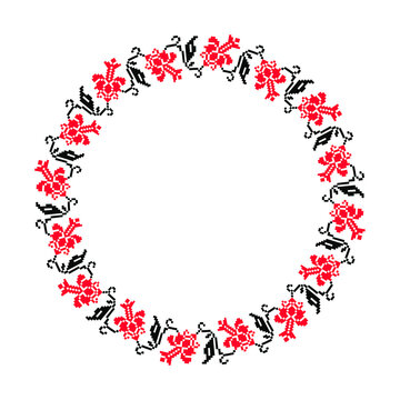 Traditional romanian frame floral embroidery motif