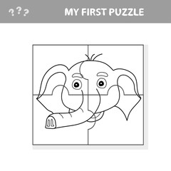 Easy educational paper game for kids. Simple kid application with funny elephant head. My first puzzle and coloring page