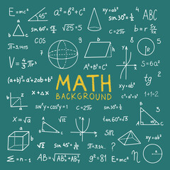 Hand drawn math symbols. Math symbols on green background. sketch math symbols - obrazy, fototapety, plakaty