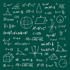 Hand drawn math symbols. Math symbols on green background. sketch math symbols