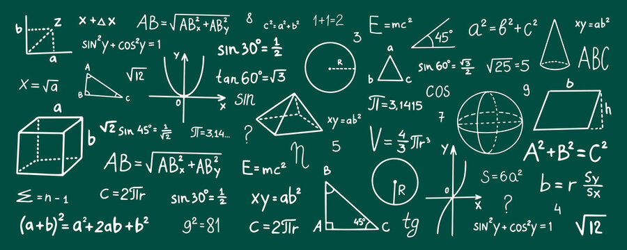Fototapeta Hand drawn math symbols. Math symbols on green background. sketch math symbols