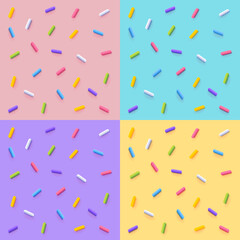 Set of Colorful Glaze Backgrounds. Vector Seamless Pattern with Sprinkles. Donut Glaze Illustrations. Sweet Food Texture.