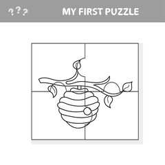 Jigsaw puzzle, education game for children, Bee hive. My first puzzle and coloring page