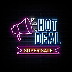 Fototapeta premium Hot deal neon sign. neon style