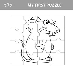Education paper game for children, Mouse, Rat. My first puzzle for kids. Coloring page