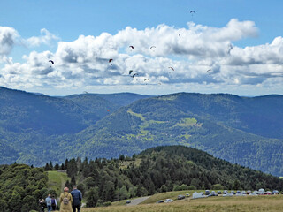 Paragliders at the Markstein in the Vosges mountains, France