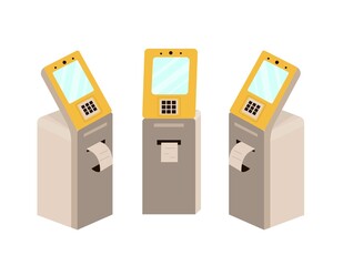 Self check-in kiosk at the airport, flight registration, printing boarding pass, atm machine. Vector illustration