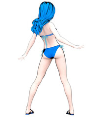 3D comics cosplay anime girl in swimsuit.