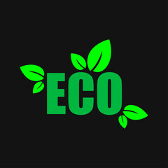 Eco friendly icon green leaves on black backgound
