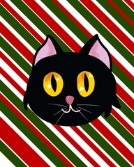 cat christmas illustration postcard