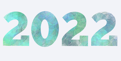 Lettering 2022 as a blue abstract background on a white background