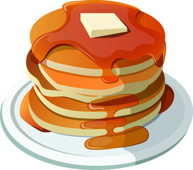 Pancakes with honey and butter on a plate. On a white background.