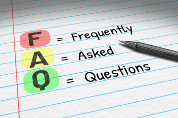 FAQ - Frequently Asked Questions. Business acronym on note pad.