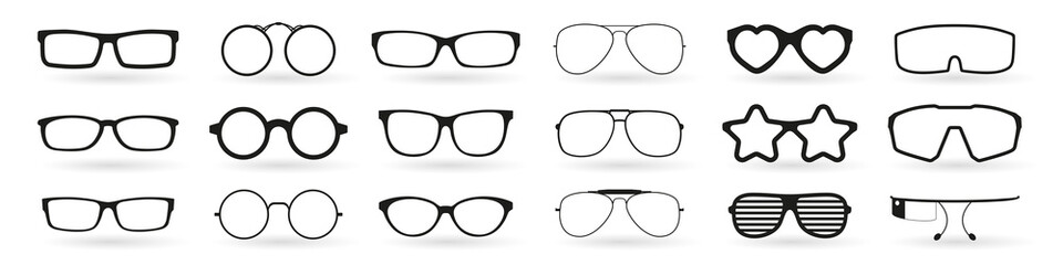 Set of eyeglasses and sunglasses silhouette, vector illustration - 472096868
