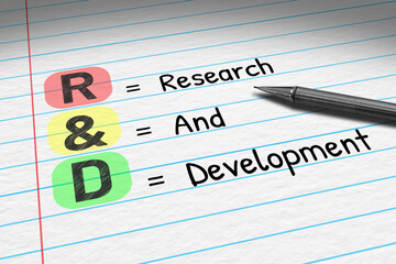 Obraz premium R & D - Research and Development. Business acronym on note pad.