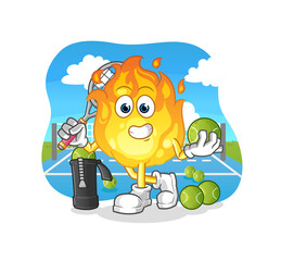 fire plays tennis illustration. character vector