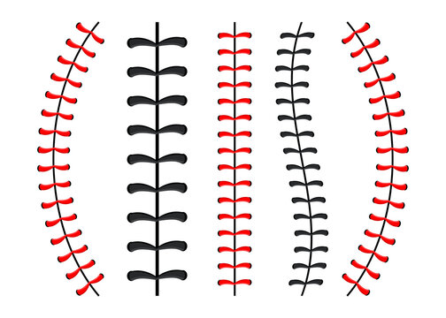 Baseball ball stitches, red lace seam isolated on background