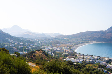 Greek holidays - beautiful Kalyves village with turquoise sea. Crete island