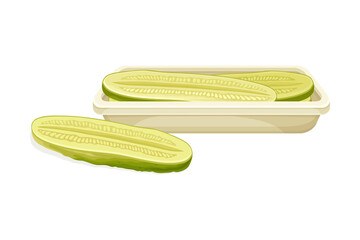 Homemade Pickled Cucumber or Gherkin Rested on Plate Vector Illustration