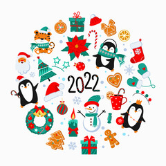Christmas elements. Color vector elements. Illustration for happy new year decor.