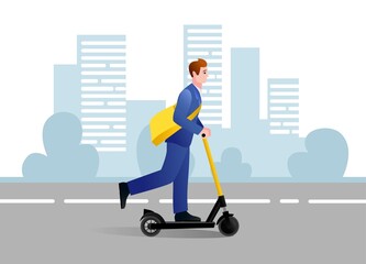 A man on a scooter in a suit rides around the city © olhatszrv