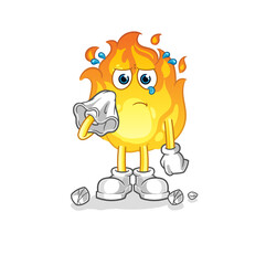 fire cry with a tissue. cartoon mascot vector