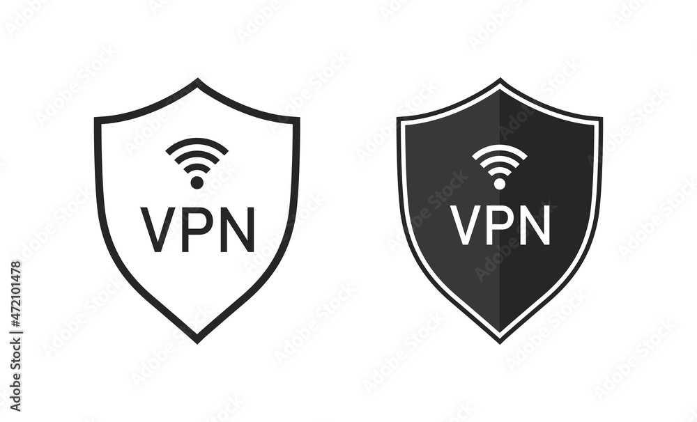 Aufkleber vpn icon. shield with vpn icon. safe for wifi and server. logo for protect of private network. set o