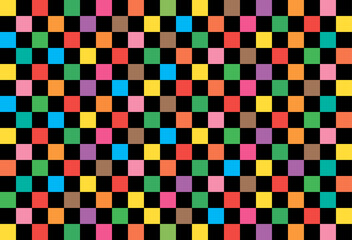 Color squares background. Abstract mosaic of colorful chess. Background with colors bricks. Art of colorgraphic texture. Creative geometric wallpaper with pixels. Vector