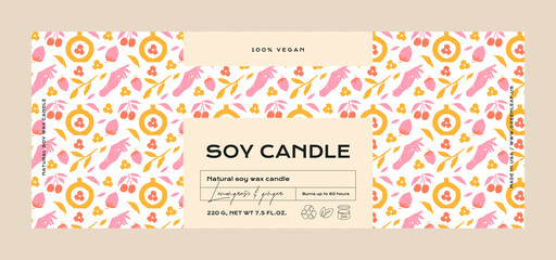 Hand drawn abstract vector cosmetics label design template for soy candle
