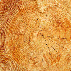 Textured background of cut tree, close-up of annual rings, cut of a pine trunk
