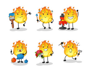 fire artist group character. cartoon mascot vector