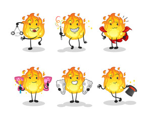 fire magic group character. cartoon mascot vector
