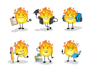 fire education set character. cartoon mascot vector
