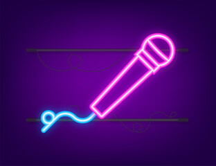 Music neon icon in flat style. Music, voice, record icon. Vector stock illustration