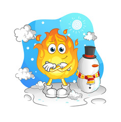 fire in cold winter character. cartoon mascot vector